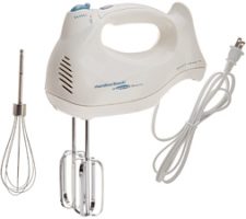 Hamilton Beach Professional 7-Speed Electric Hand Mixer with Snap-On Storage Case, SoftScrape Beaters, Whisk, Dough Hooks, White
