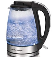 Hamilton Beach 1.7 L Glass Electric Kettle for Tea and Water, Cordless, LED Indicator, Auto-Shutoff and Boil-Dry Protection, Brushed Metal/ Clear